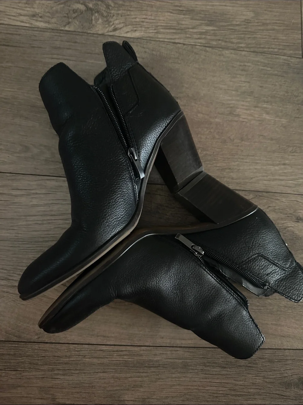 Women's Black Leather Ankle Boots - Classic Block Heel booties Franco Sarto 38